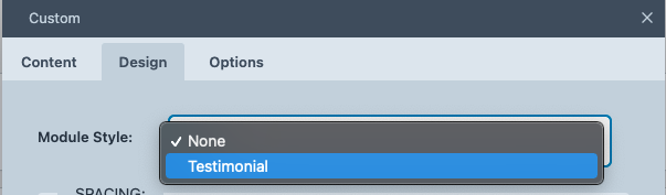 Module style dropdown in design tab