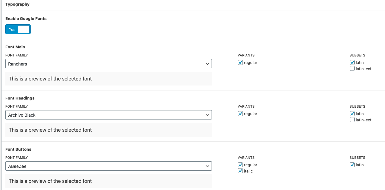 Screen shot of Site Options